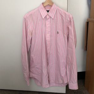 Pink/ Blue & white striped Polo Button Up